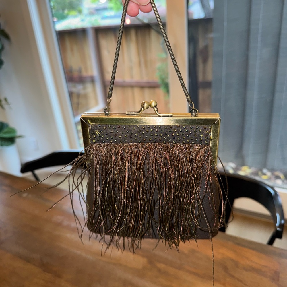 Vintage Peacock Feather Beaded Clutch